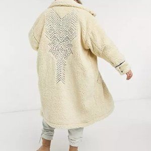 NWT Free People Avery Embroidered Faux Shearling Coat In Oatmeal size L